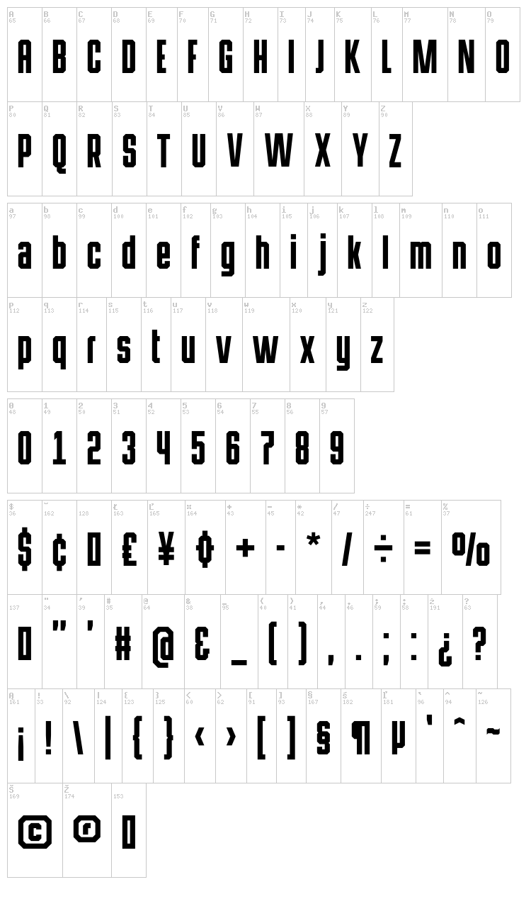 HermanoAlto Chisel font map